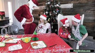 Drunk stepdad santa rubs stepdaughter