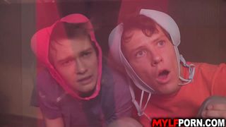 2 nerdy teens double fuck with a busty latina MILF