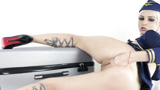 An extremely hot stewardess fisting