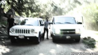 Hitchhiker teen brutally double fucked!