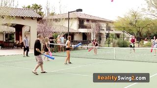 Swinger babe with big boobs is playing