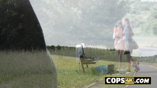 European teen is gives head to cops
