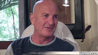 Busty teen taking care of perverted old grandpa