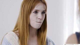 Teen redhead tastes MILF stepmoms pussy