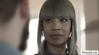 Ash gray haired TS gets analed in kitchen