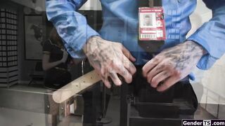 Busty trans flight attendant barebacked