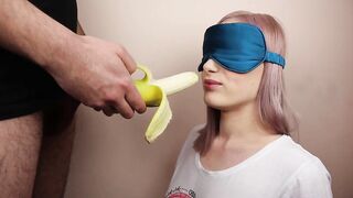 Petite step sister got blindfolded in fruits game