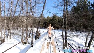 Russian Nude Girl in forest on bridge and with ships