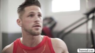 Nasty Trans lets friend watch while riding cock