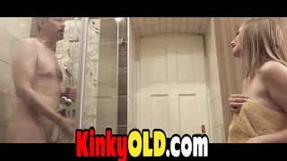 Hot teen joins to grandpa in the shower