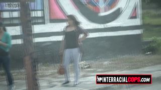 Interracial threesome in a workshop