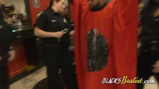 Deep throat at a babershop by busty MILF