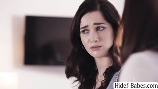 Busty babe teaches her friend how to use strap on