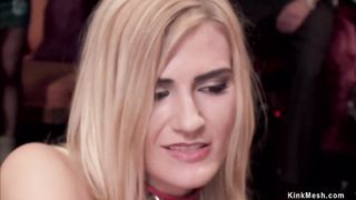 Blonde service slaves fuck at party