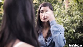 Small tits babe got caught by a dirty teen lesbian