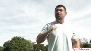 TS Angelina Please barebacked by her instructor