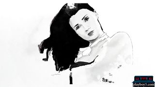 Model babe Alexandra Belle outdoor strip