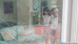 Dude fucks old vs young lesbians