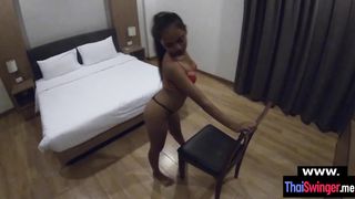 Petite Thai wife strip and POV quickie