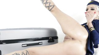 Blonde luxury fly attendant fisting ass