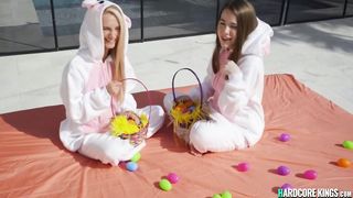 Two bunnies fucking huge dick