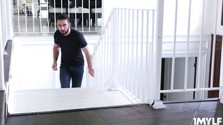 Horny blonde milf sucking the young studs man meat