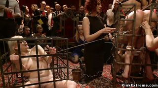 Blonde slaves are whipped and fucked