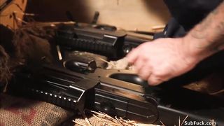 Warehouse worker fuck tied blonde slut