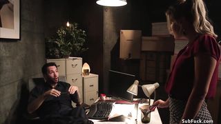 Warehouse worker fuck tied blonde slut