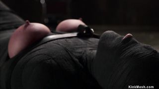 Shaved twat slut caned in bondage