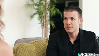 Busty blonde babe fucks in threesome