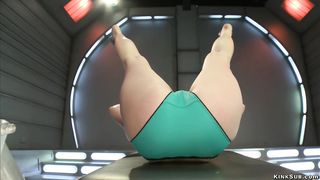 Redhead moves and fucks machine