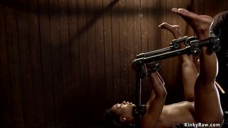 Chained ebony slave is hard whipped