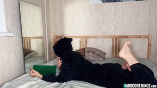 Redhead amateur babe masturbates in bed