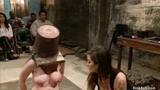 Bound brunette is rough public fucked