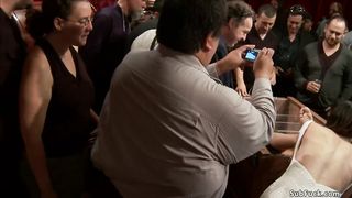 Slut fucked in doggy style in public