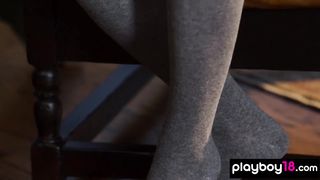 Classy blondie stripping to take a bath