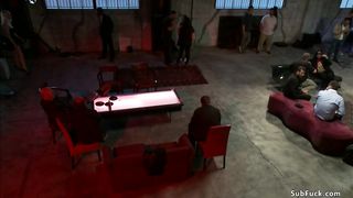 Big cock guy fucks redhead in public