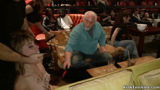 Blonde group public banged in theater