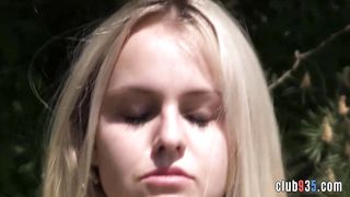 Blonde teen rides her BF big cock in public