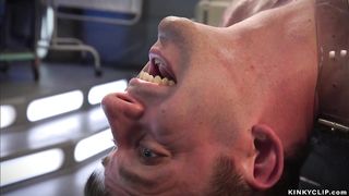 Busty femdom in latex pegging man