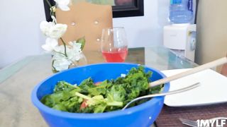 Busty wife giving husband a titty fuck