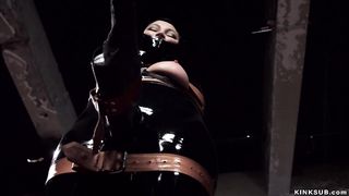 Slave trainee in latex mouth fucked