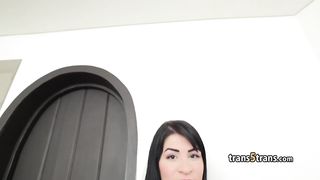 Small tits tgirl stuffed her ass solo