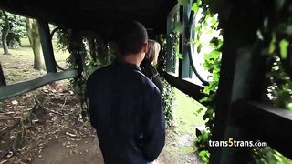 Flashing shemale fucked hard