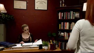 Busty professor whips ass to teen