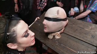 Slut anal gangbang fuck in public