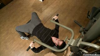 Shemale gets blowjob from trainer stud