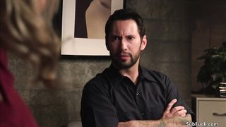 Busty blonde rough fucked in bondage