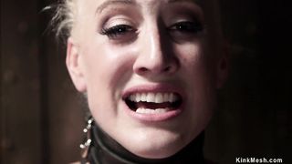 Blonde in doggy device gets anal hooked